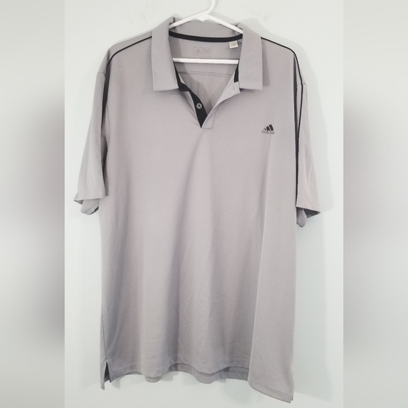 Adidas Gray Polo Pullover Tee. 1/4 Button Chest. Striped Back & Sleeves. Size XL - Picture 1 of 6